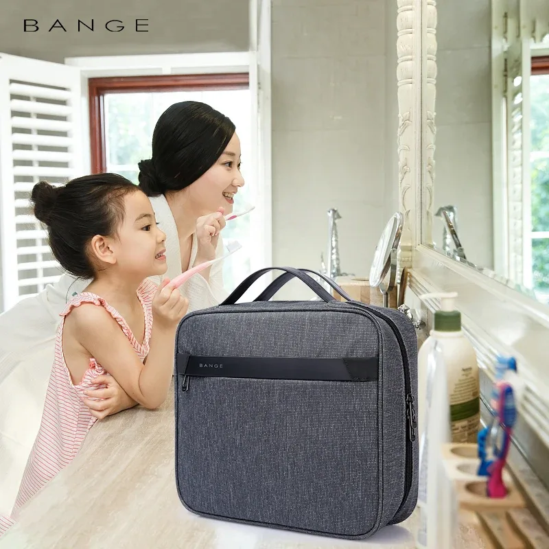 trousse toilette oxford gris noir polyester décontracté étui cosmétiques boîte format rectangulaire fermeture éclair voyage
