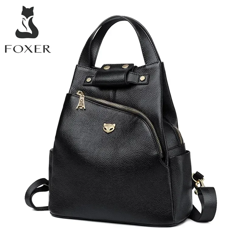 FOXER marque femmes Style sac à dos femme en cuir véritable + microfibre sac à dos fille sac d'école mode sac de voyage cadeau de noël