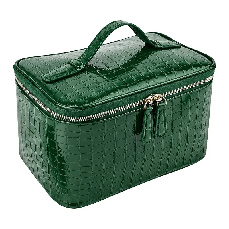 trousse de maquillage en cuir pu pour femme, grande capacité, boîte de voyage portable, organisateur de toilette à fermeture éclair, sac de rangement étanche