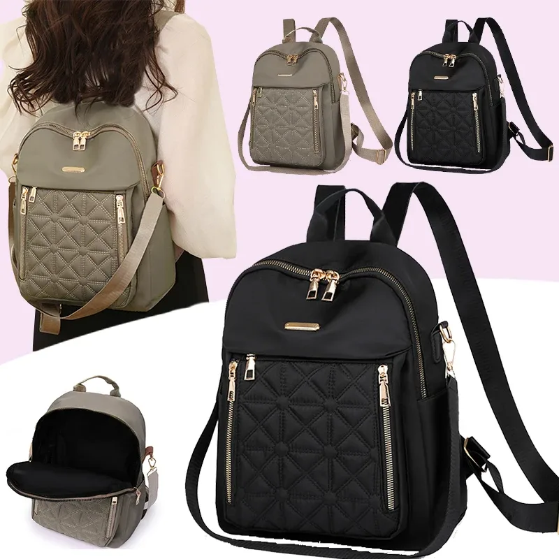 sac à dos de moto matelassé chic antivol avec plusieurs poches extérieures zippées, sac à dos compact et tendance pour les loisirs et les promenades en plein air
