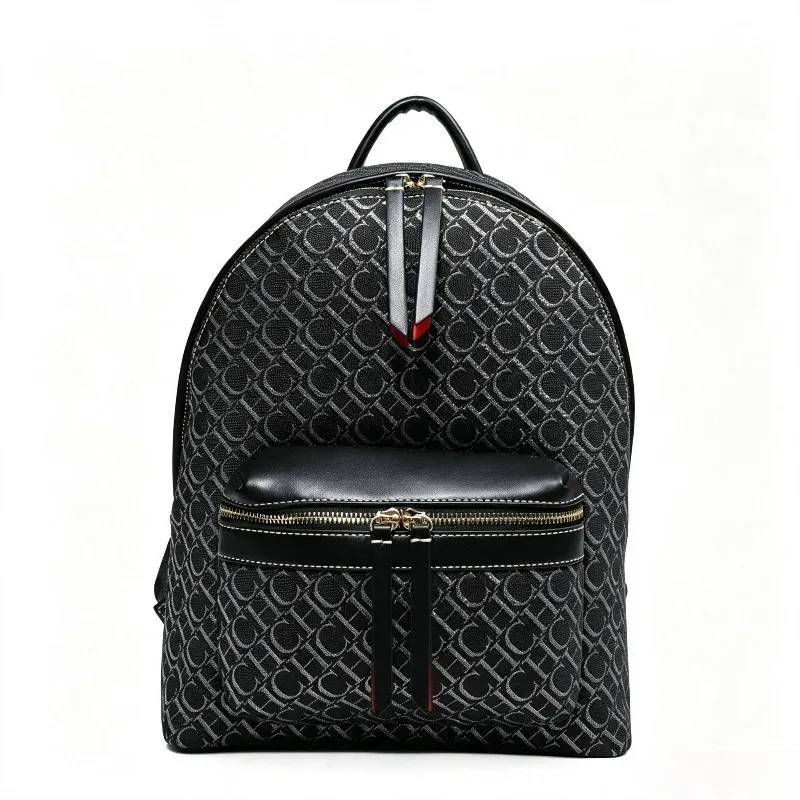 sac dos motif monogrammé fond noir poignées fermeture glissière intérieur rouge polyester voyage grande capacité unisexe