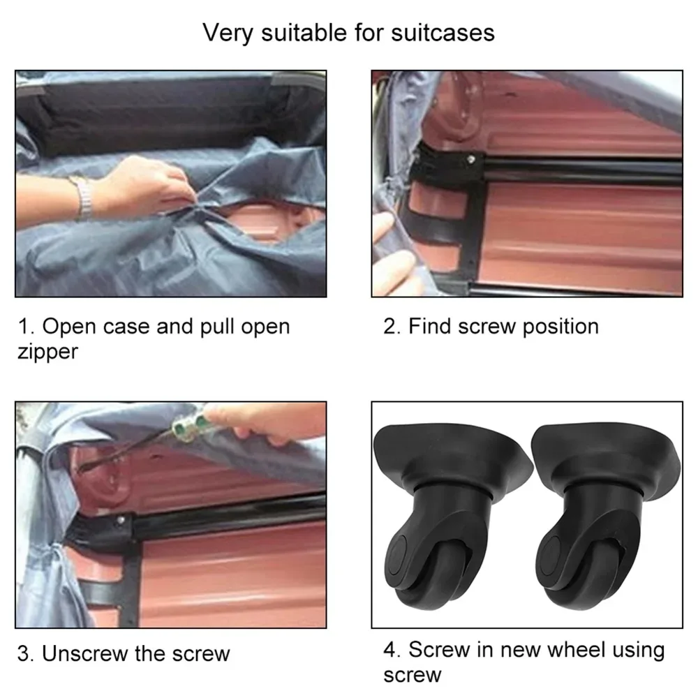 1 paire de roues de valise en pp pet durables, silencieuses, noires, à roue unique, pour voyage d'affaires