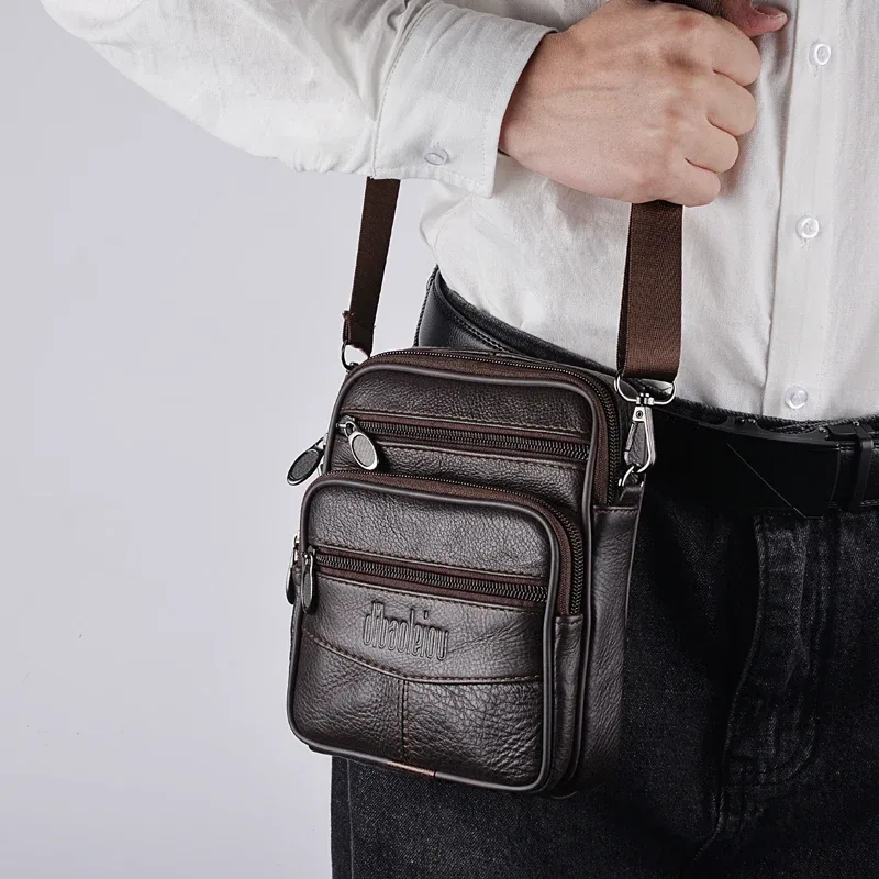 sac à bandoulière en cuir véritable pour hommes, pochette zippée de haute qualité, sacoche d'affaires rétro pour hommes