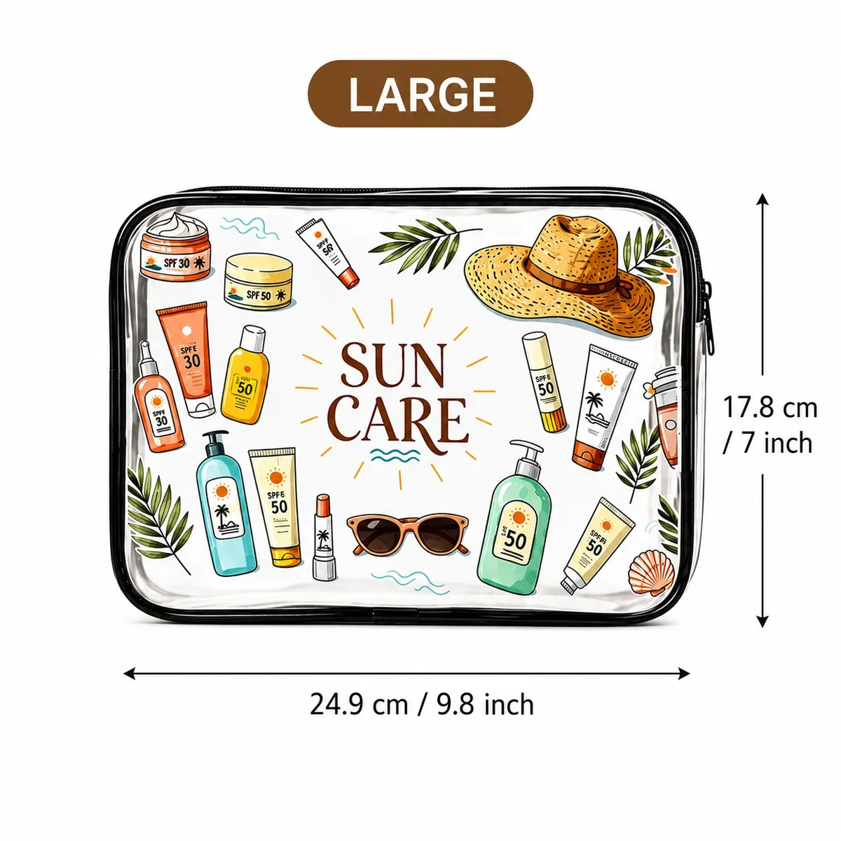 trousse de toilette transparente en pvc pour soins solaires, pochette de rangement étanche pour maquillage de voyage, idéale pour la plage, la crème solaire et les soins de la peau