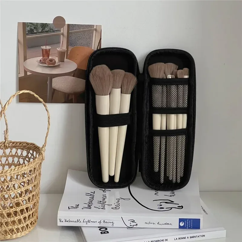 sacs de rangement de cosmétiques noirs, étui étanche pour pinceaux de maquillage à double fermeture éclair, sac pour femmes, porte-brosse de voyage portable, boîte à stylos