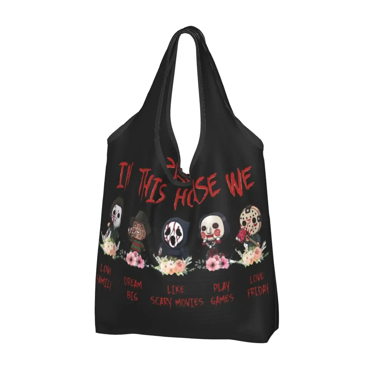 sac à provisions réutilisable personnalisé pour femme, sac fourre-tout portable, sacs d'épicerie, halloween, film d'horreur, rick