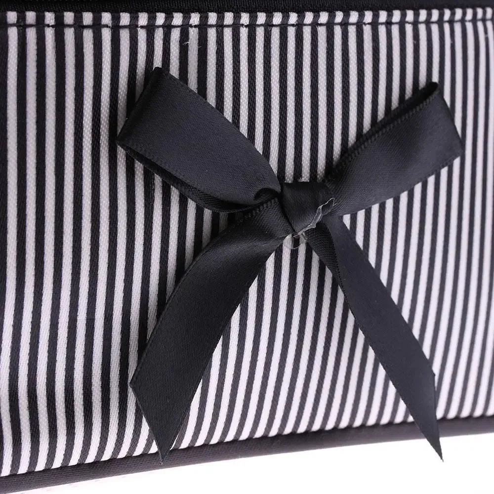 sac à cosmétiques portable mignon à rayures avec nœud, organiseur de lavage, sacs à maquillage, sac à main pour femmes et filles