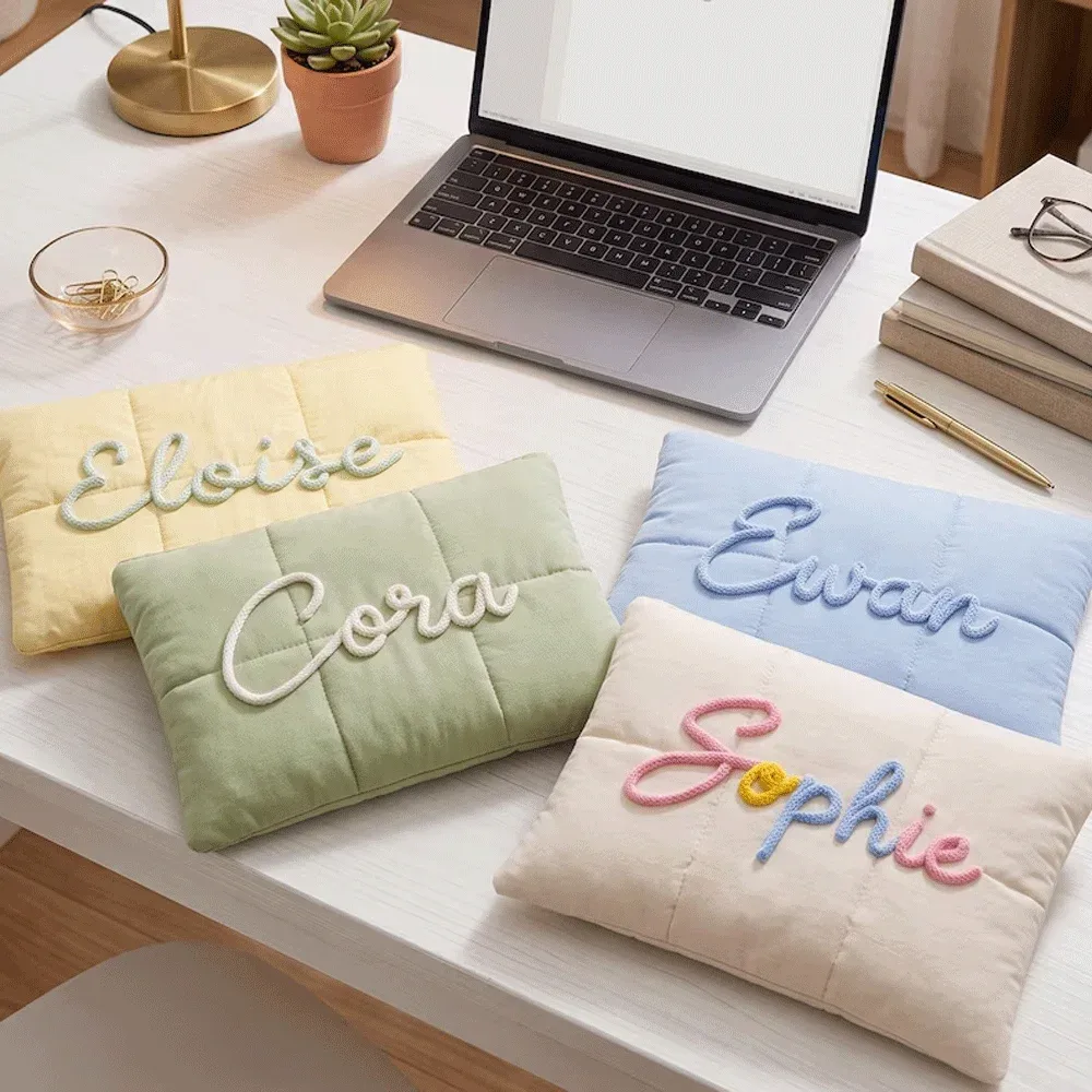sac pour ordinateur portable personnalisé, étui pour ordinateur portable matelassé avec lettres en chenille personnalisées, housse pour ordinateur portable de 12x16 pouces, cadeau de bureau