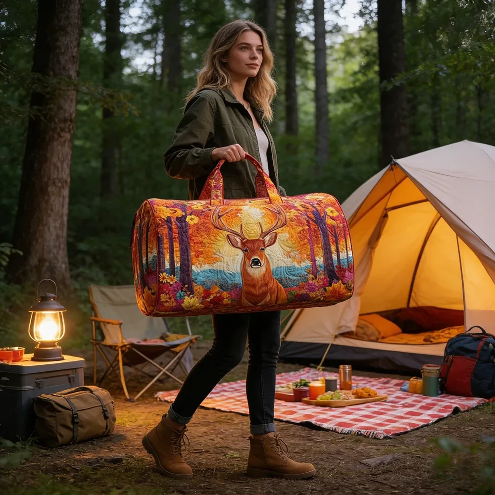 sac de voyage matelassé 3d imprimé cerf de la forêt, sac polochon fourre-tout avec poignées supérieures, bagage vintage style cabine pour femmes et hommes, idéal pour la gym, le sport et les voyages, bagage à main
