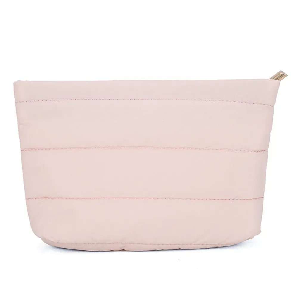 pochette de maquillage matelassée décontractée, couleur unie, rembourrée, sac de toilette de voyage, grande capacité, fermeture éclair, organiseur de cosmétiques pour femmes
