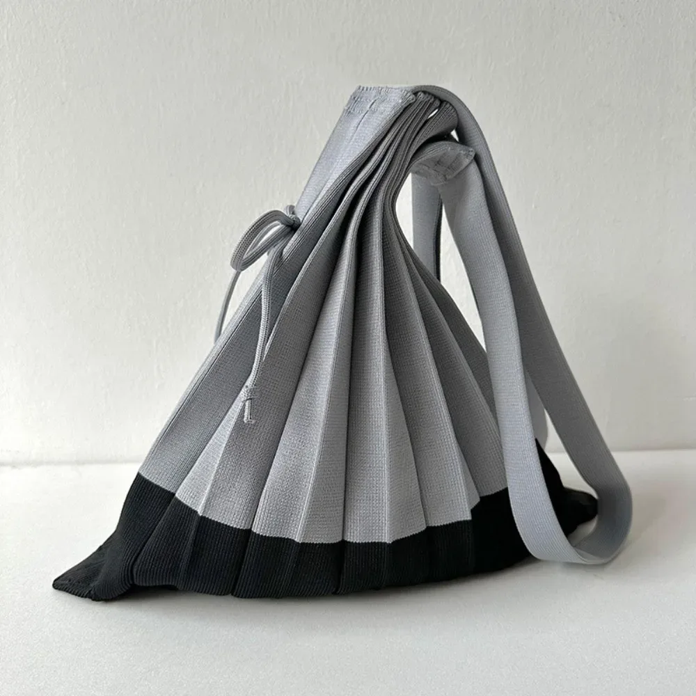 sac à main pliable en tricot, sac de shopping, pochette d'épaule, sac écologique pliable, sac de voyage à grande capacité, couleur contrastée, plissé.