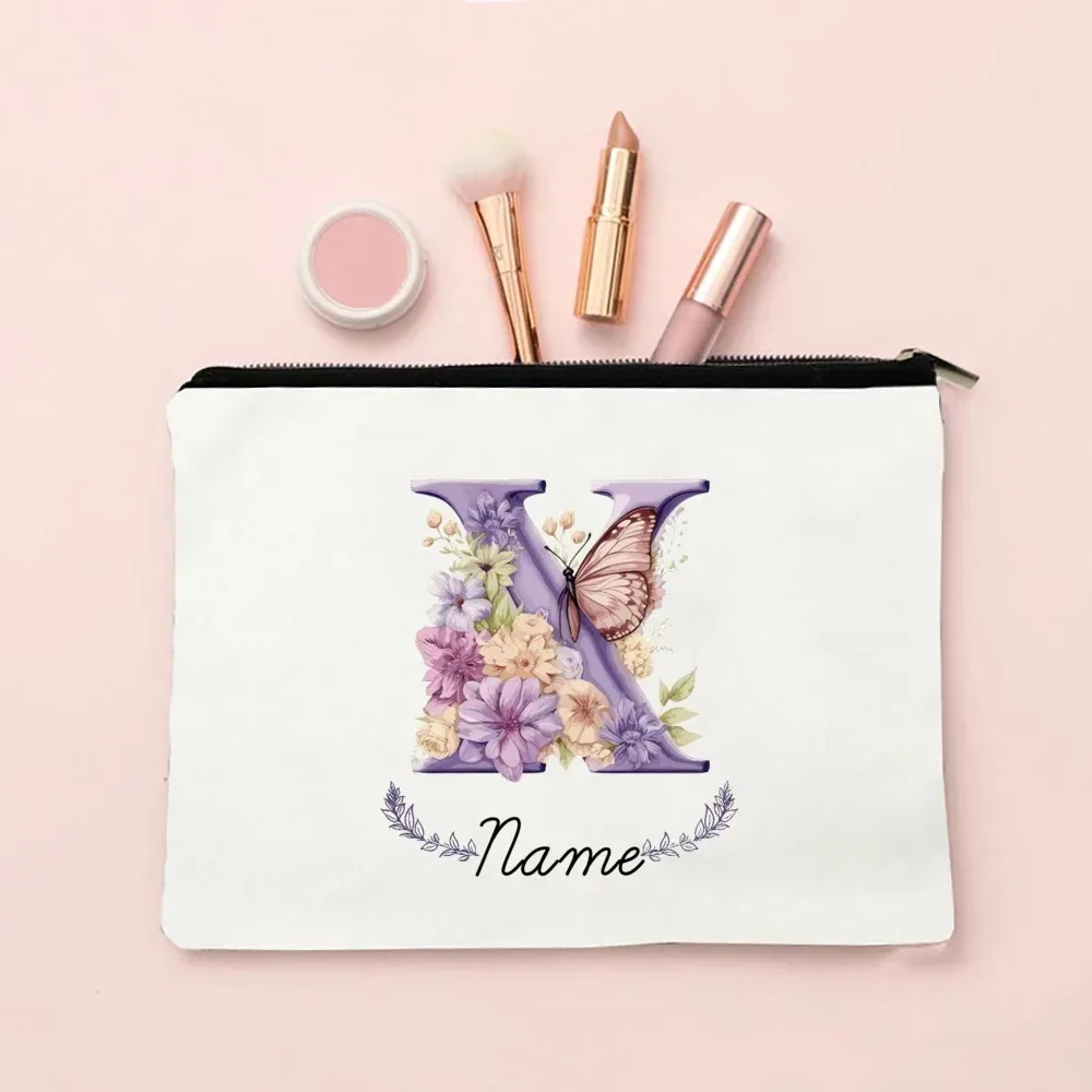 pochette de maquillage personnalisée avec initiale et nom pour femmes, sacs à cosmétiques a-z, trousse de toilette de voyage pour filles, cadeau de mariage ou d'anniversaire pour elle
