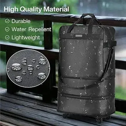 sac voyage sac voyage pu doux noir pliable roulettes poignée arrière fermeture éclair étanche capacité grande