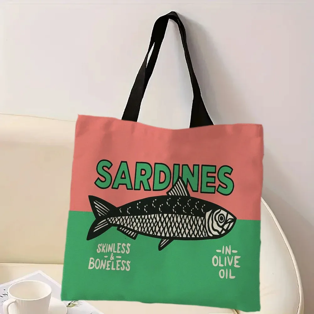 sac à main décontracté imprimé de sardines colorées à la mode, sac à dos réutilisable à la mode, sac fourre-tout multifonctionnel, sac de courses en polyester
