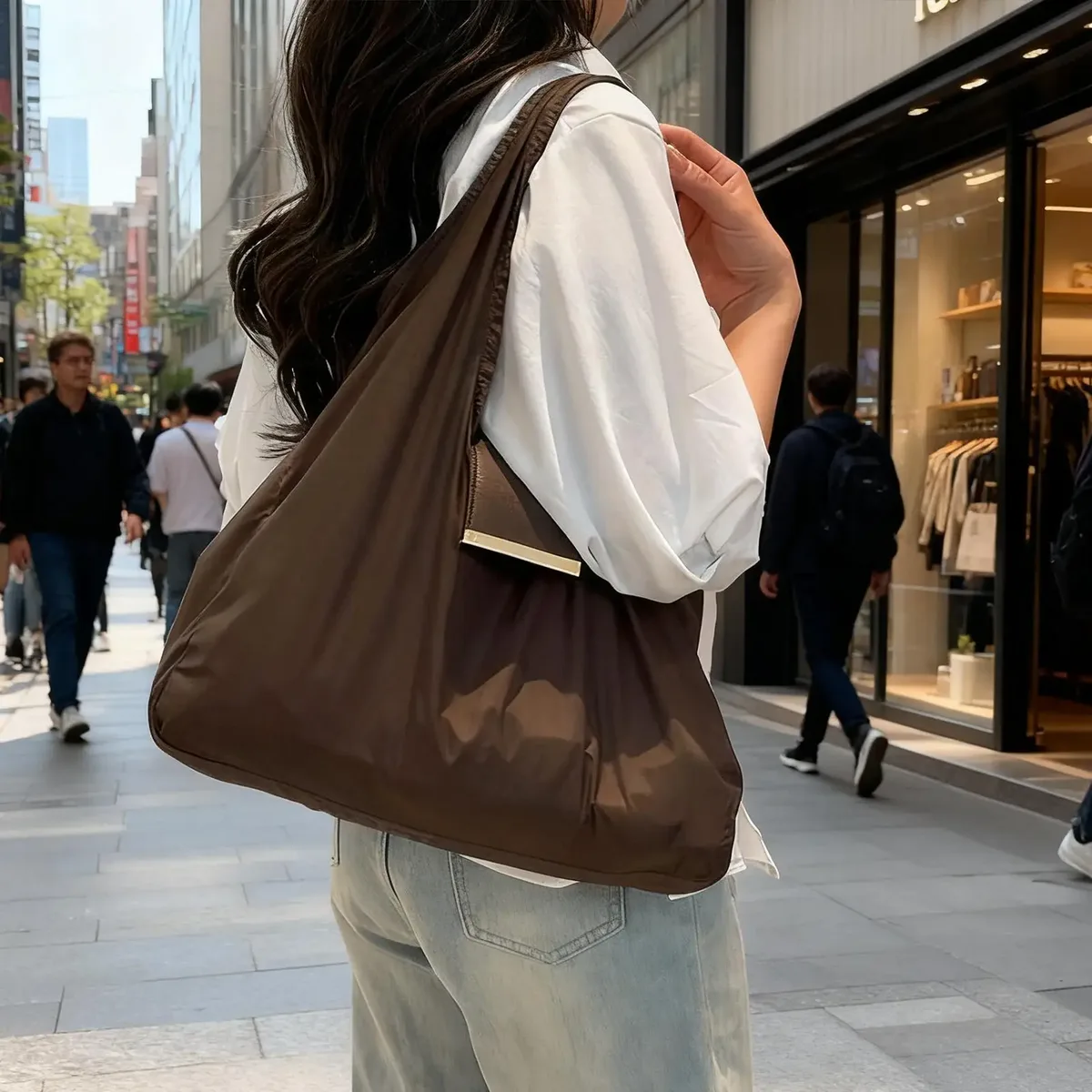 sac fourre-tout réutilisable, mini sac extensible, léger, écologique, sac de shopping pliable, porte-clés, sac réutilisable de grande capacité