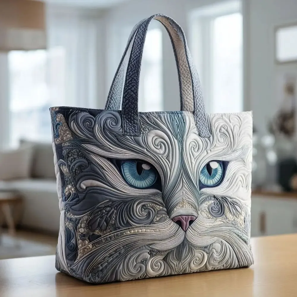 sac fourre-tout matelassé à motifs de chats pour femmes, sac à bandoulière en toile légère vintage, sac de voyage en coton de grande capacité pour femme et fille