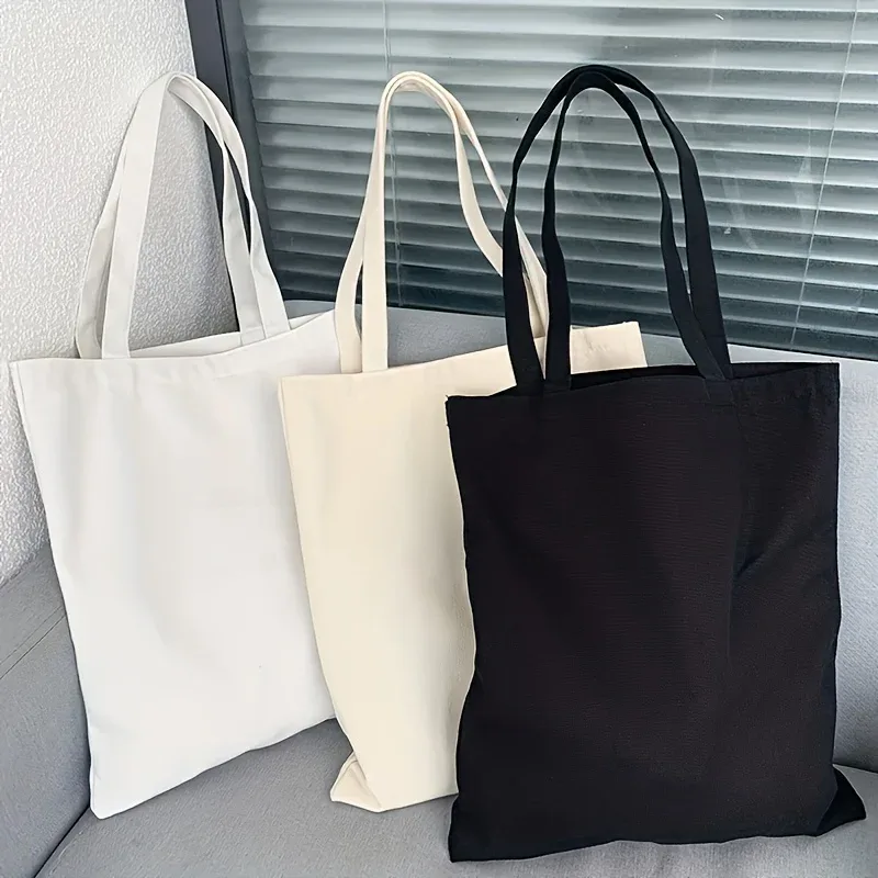 sac à bandoulière en toile de couleur unie pour femmes, simple et décontracté, grande capacité, pour le shopping et les voyages
