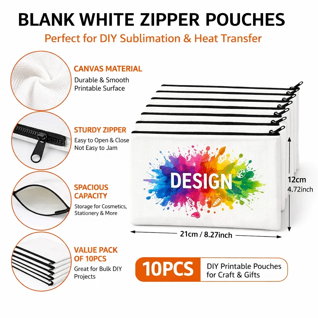 Étuis Cosmétiques Toile Blanc Motif Taches Peinture Design Voyage Organisation Fournitures Bureau Cosmétiques Maquillage Projet Bricolage Transfert Thermique Personalisation