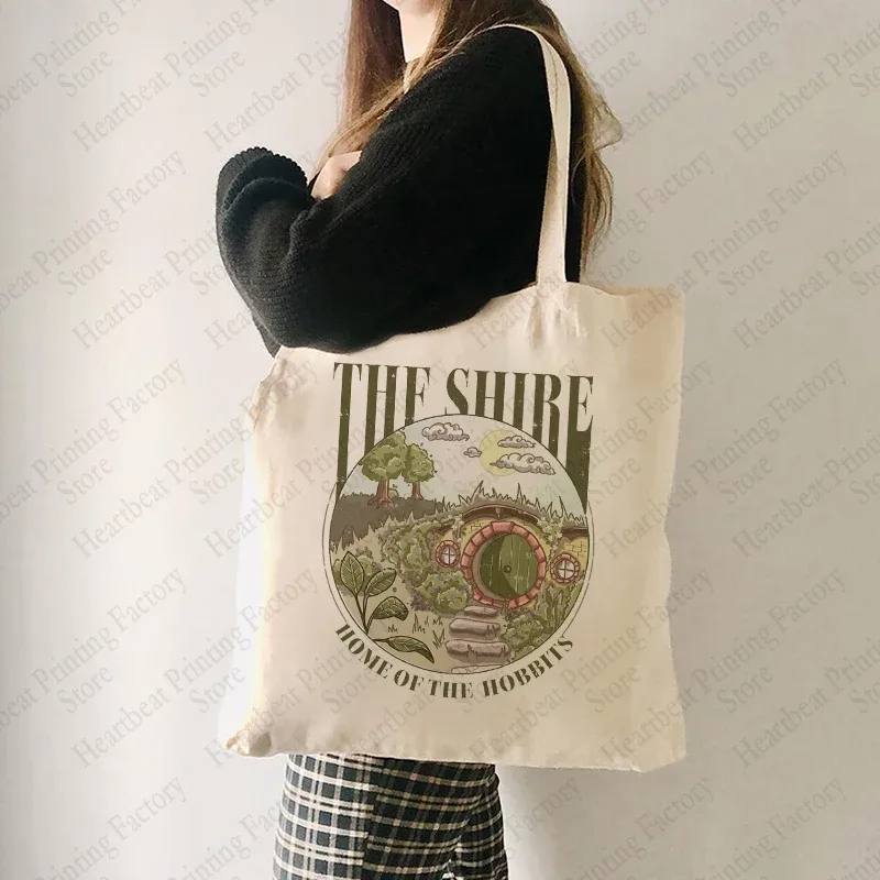 sac fourre-tout à motif shire, sacs à bandoulière en toile pour voyage, trajet quotidien, sac de courses réutilisable pour femmes, meilleur cadeau pour les amateurs de mouvements