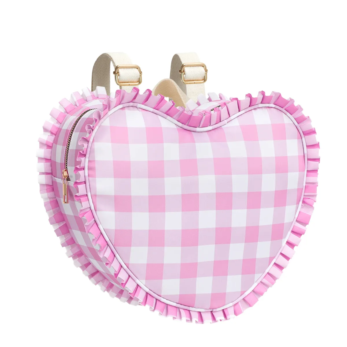 sac à dos en forme de cœur à volants pour femmes, sacs fourre-tout en nylon rose à rayures pour filles, voyage en plein air, étudiant, livre, cadeau de la journée de léon, mode