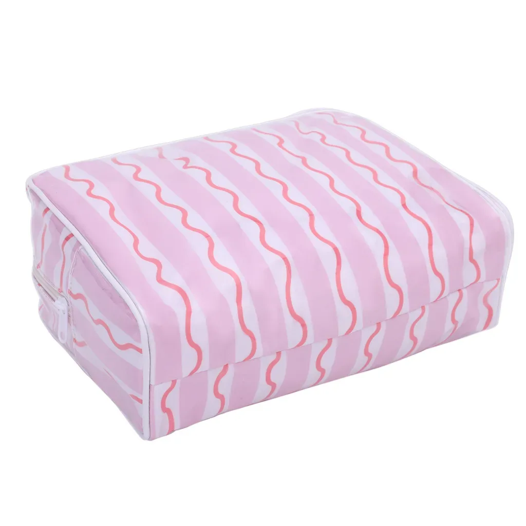 nouvelle trousse de maquillage rayée rose à fermeture éclair pour femme, grande pochette de toilette à motifs pour plage et voyage, sac de rangement transparent