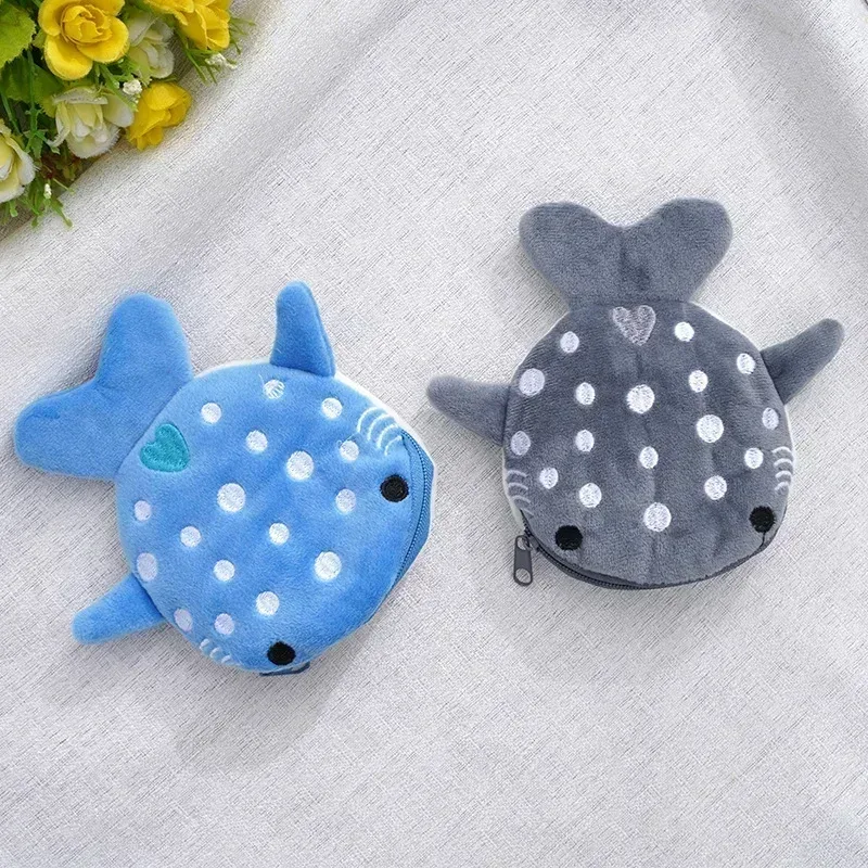 porte-monnaie en peluche mignon requin baleine dessin animé, portefeuille kawaii portable, sac à monnaie, organiseur de clés et écouteurs, pochette zippée