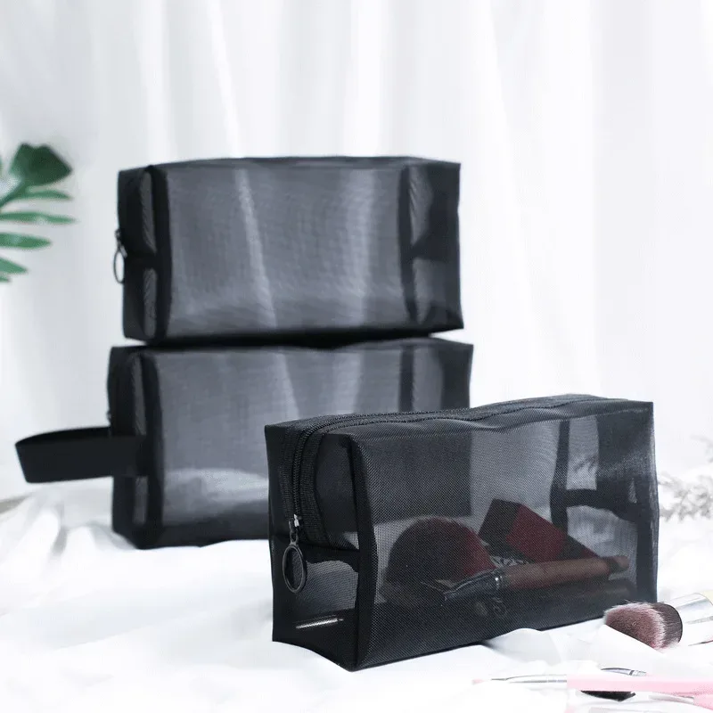 sac à cosmétiques transparent en maille portable, étui de maquillage pour femmes, organisateur de maquillage à fermeture éclair de voyage, sac de rangement de toilette et de beauté, pochette