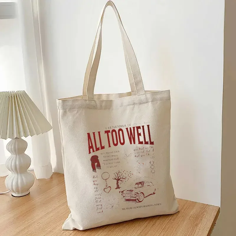 taylor all too well canvas tote bag, causal shopping hangbag, gift for gérmusic-lover, large capacity canvas bag, music merch