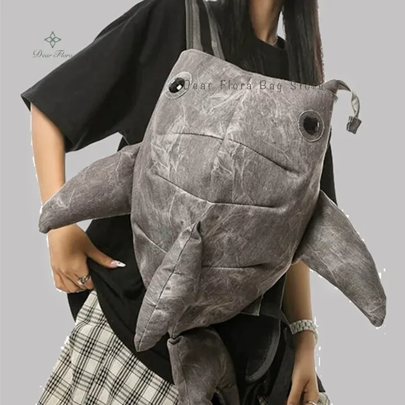 y2k – sac à dos drôle en forme de requin baleine, sac de voyage durable de grande capacité pour femmes et hommes, mignon sac à dos de dessin animé en plein air, cartable d'étudiant