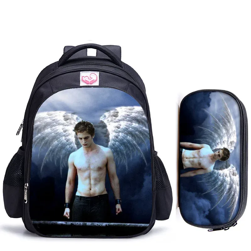 sac dos polyester twilight personnages imprimés pochette mesh latérale poche fendue ceinture air enfant adolescents usage école jour