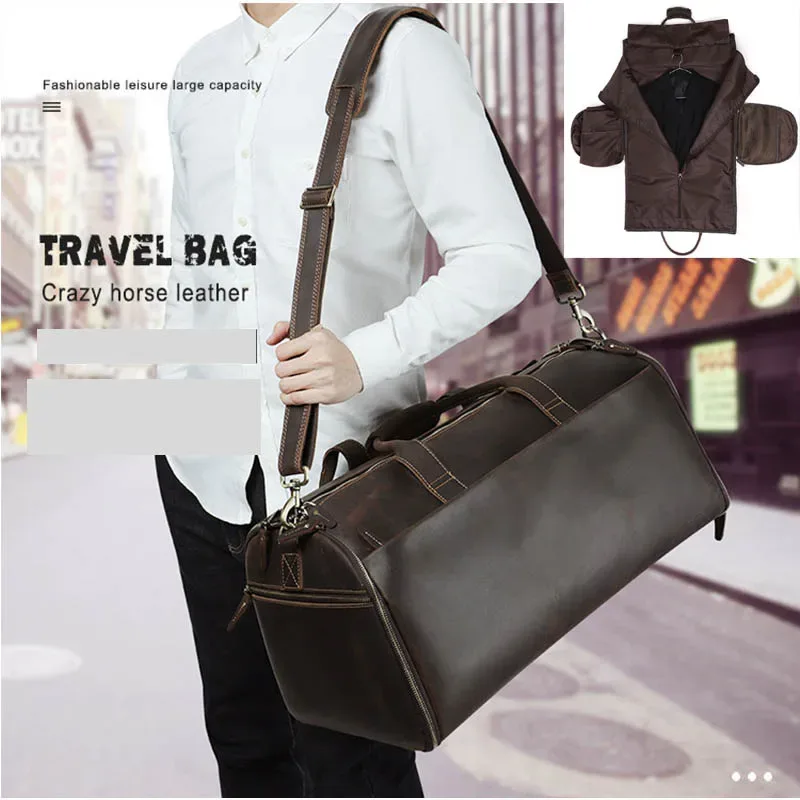 elin-sac pliant en cuir trempé pour homme, sacoche de voyage d'affaires avec poche à chaussures, juste de vêtements, bagage, polochon pour costumes