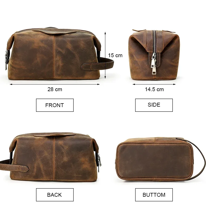 contact's – sac à cosmétiques suspendu pour hommes, pochette de rangement de voyage en cuir de cheval fou, trousse de toilette vintage