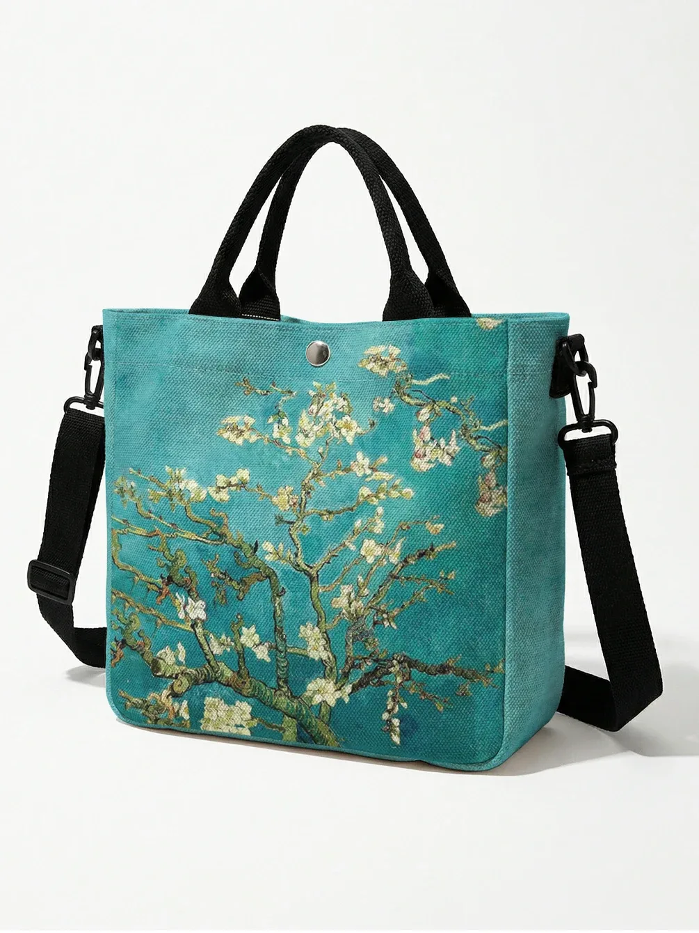 sac fourre-tout en toile avec peinture à l'huile van gogh almond blossom, bandoulière amovible, sac à main pour femme, pour les courses quotidiennes