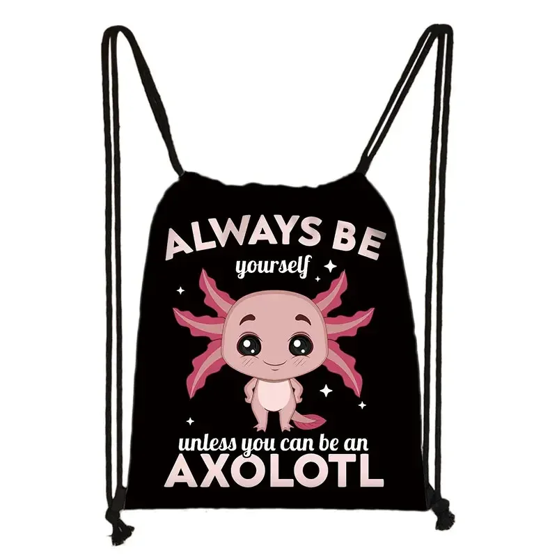 kawaii dessin animé axolotl poisson jouant des jeux vidéo sac à dos tours de mer axolotl/fouron harajuku sacs à cordon sac de voyage en toile