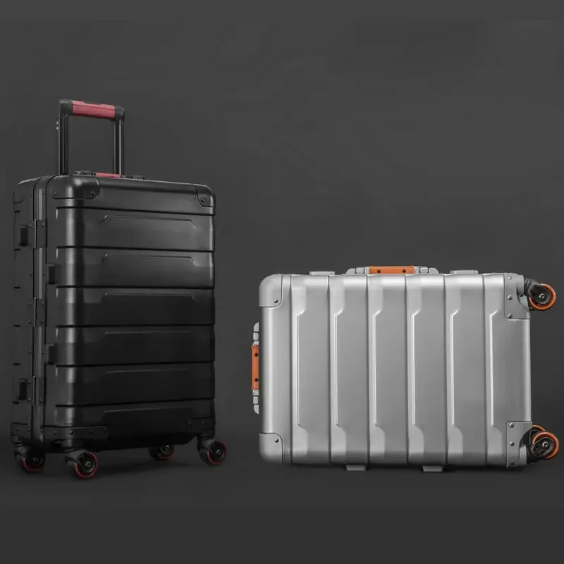 bagages de voyage tout en aluminium pour hommes et femmes, roue universelle, boîte en métal à la mode, bagages d'affaires, valise à roulettes, 20/24 pouces, nouveau