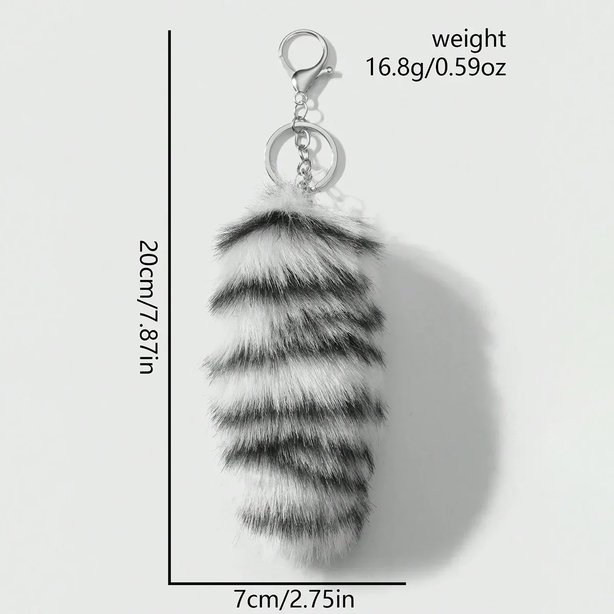 porte-clés queue de raton laveur en fausse fourrure, breloque de sac rayée et moelleuse pour femmes et filles, accessoire pendentif pour sac à dos et sac à main style y2k punk