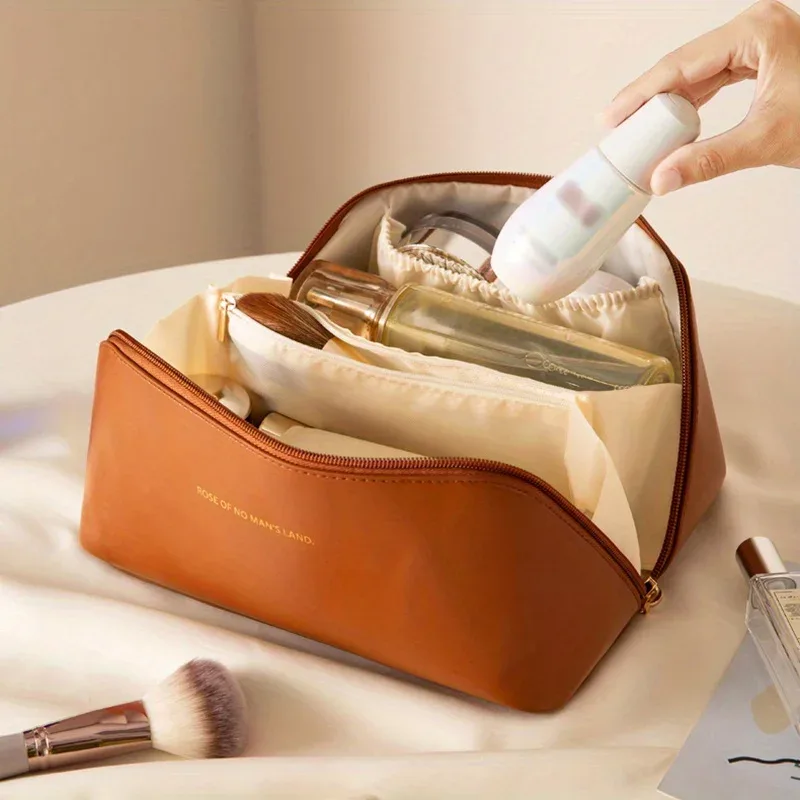 1pc grande trousse de toilette imperméable à fermeture éclair grande capacité avec compartiments, poignée et fonction organisateur