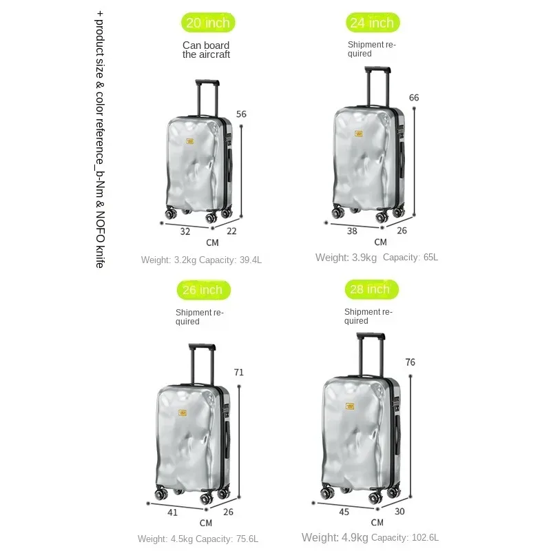 Valises de voyage pour bosses et dommages, cabine de voyage, bagages de 24 pouces, grande capacité, boîtier de chariot à roulettes universel silencieux, Design esthétique