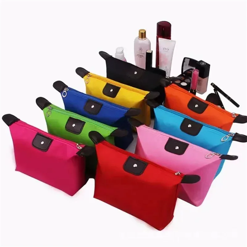 trousse polyester vive couleur fermeture éclair transport voyage cosmétiques maquillage toilette pochette pleine forme boîte