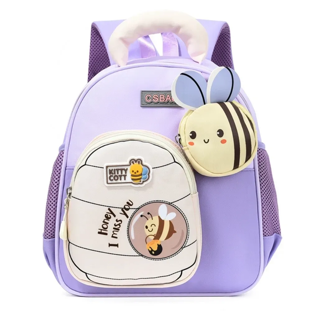 sac à dos pour enfants motif petite abeille de dessin animé, bretelles élargies, ergonomique, léger, soulage la charge, sac à dos pour la maternelle.