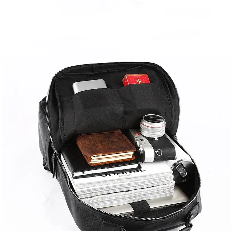 sac à dos simple en cuir pu souple pour hommes, sac à dos de grande capacité pour ordinateur portable de 14 pouces, cartable pour étudiants, sac à dos de voyage