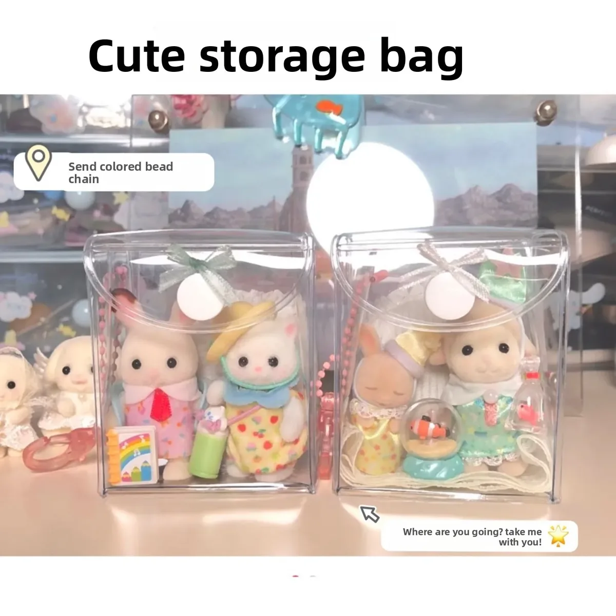 Sac de rangement carré transparent de style de luxe, sac de transport pour bébé, tapis à bulles, matériau PVC multifonctionnel pour un rangement et un rangement faciles...