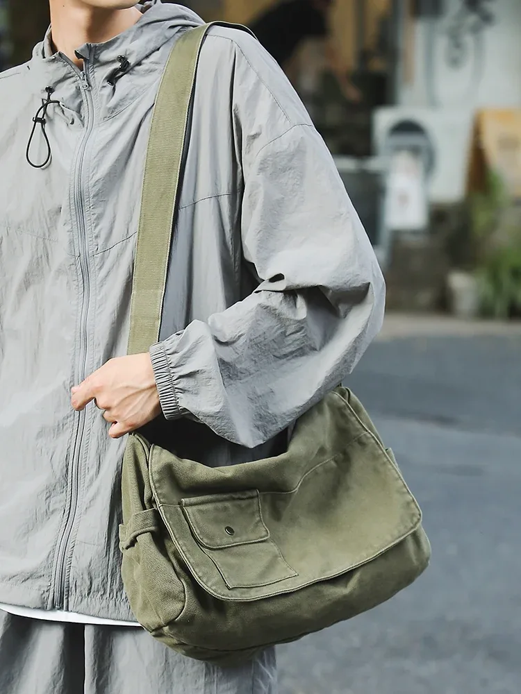 sac messager en toile décontracté, sac à bandoulière polyvalent à rabat de grande capacité pour étudiant, sac à bandoulière réglable pour hommes et femmes