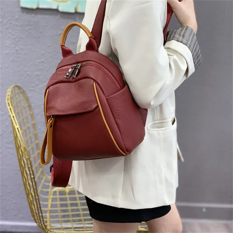 sac à dos décontracté en cuir véritable pour femme, petit sac à dos en cuir de vache véritable, sac de voyage antivol pour femme, mode