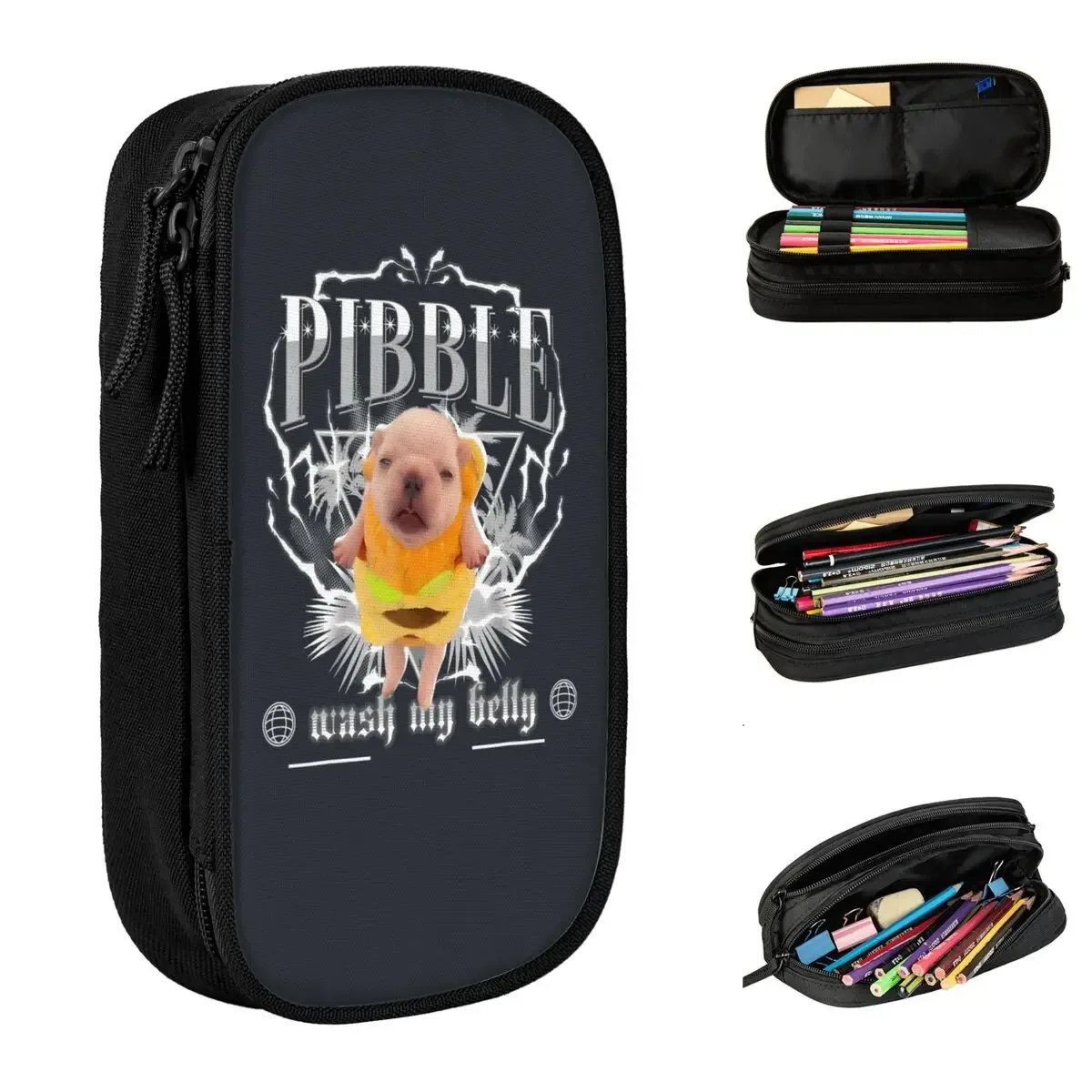 je suis pibble chien chiot laver mon ventre trousse à crayons filles garçons rétro boîte à stylos personnalisé école étuis à crayons papeterie cadeau d'anniversaire