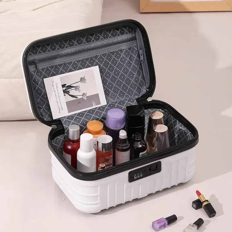 trousse cosmétiques abs noire blanche solides polyvalentes femmes voyage compression poignée confortable grande capacité séparation sèche humide organisée