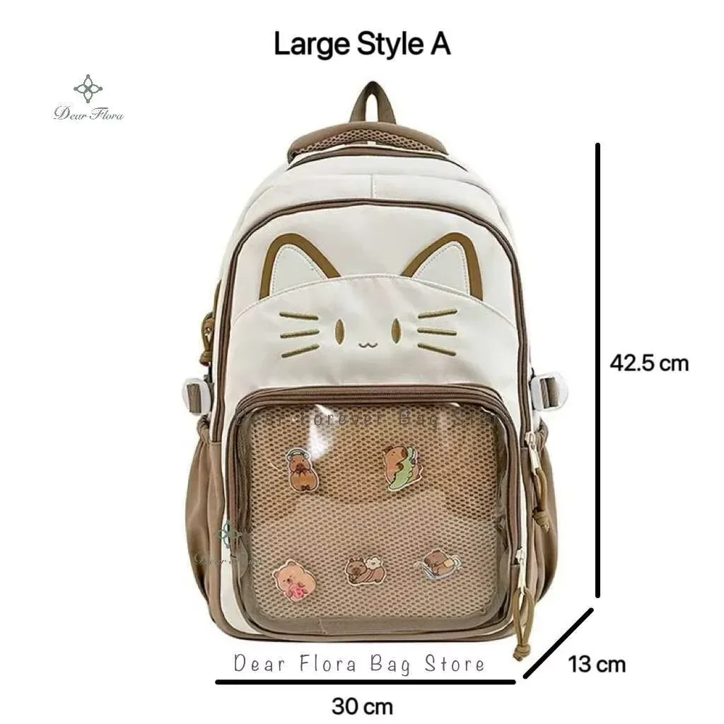 sacs à dos y2k mignons motif chat, grande capacité, sac à dos décontracté pour fille, sac à dos transparent diy, cartable de voyage tendance à motif dessin animé