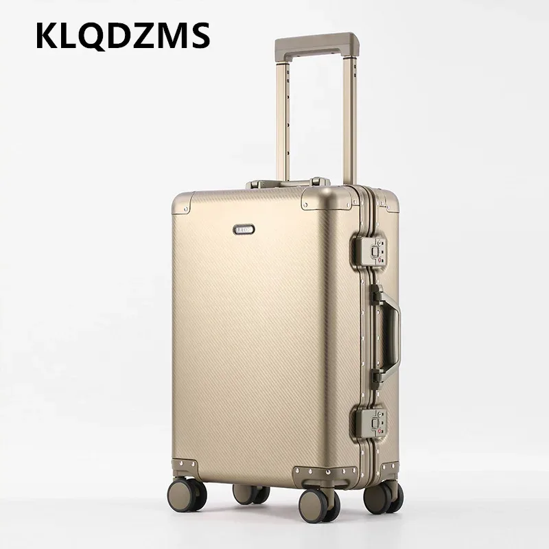 klqdzms – valise de cabine en alliage d'aluminium et de magnésium, 20 pouces, de haute qualité, pour hommes et femmes, valise d'affaires à roulettes