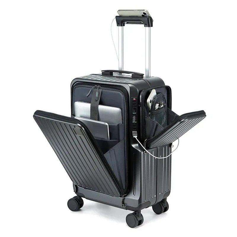 valise à bagages à main à ouverture frontale, boîtier de chariot multifonctionnel de 20 pouces, cabine de voyage, verrouillage par mot de passe, étui à bagages, sacs de voyage
