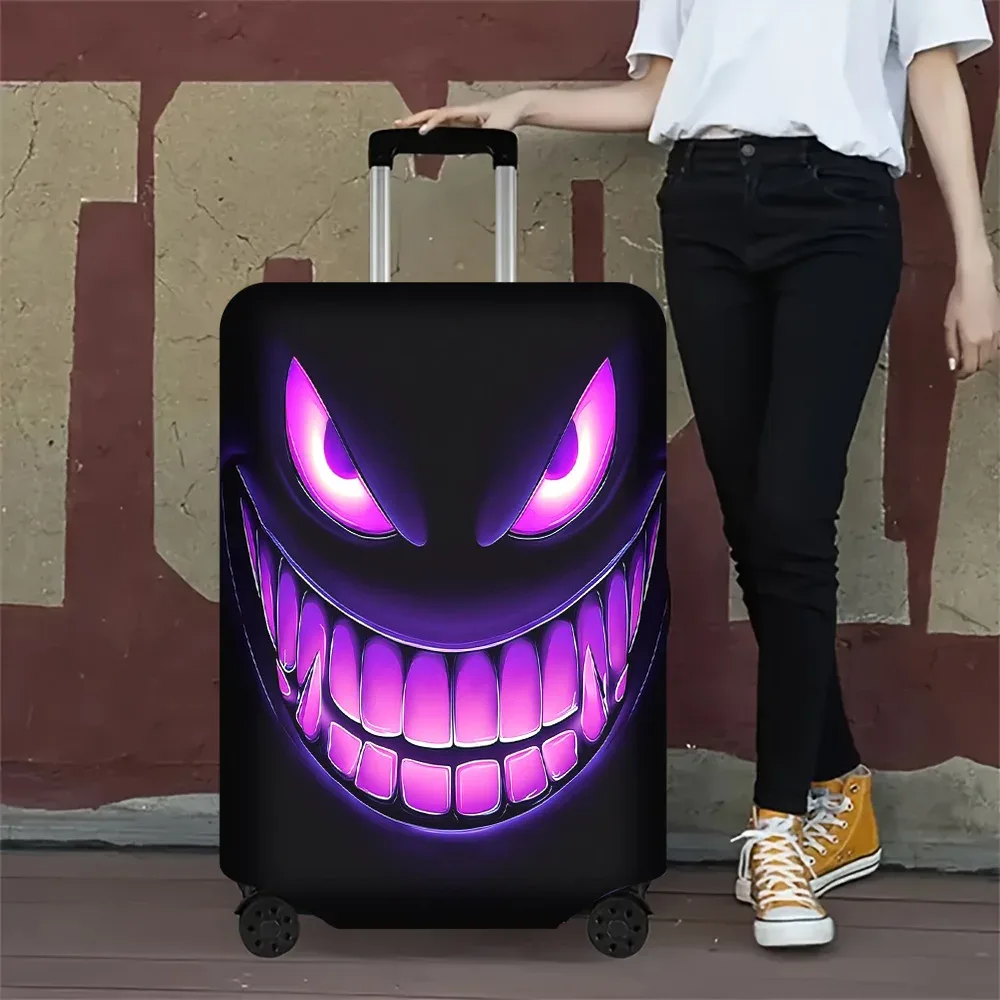 housse valise polyester visage monstre effrayant yeux lumineux dents pointues fond noir bleu rouge protection voyage